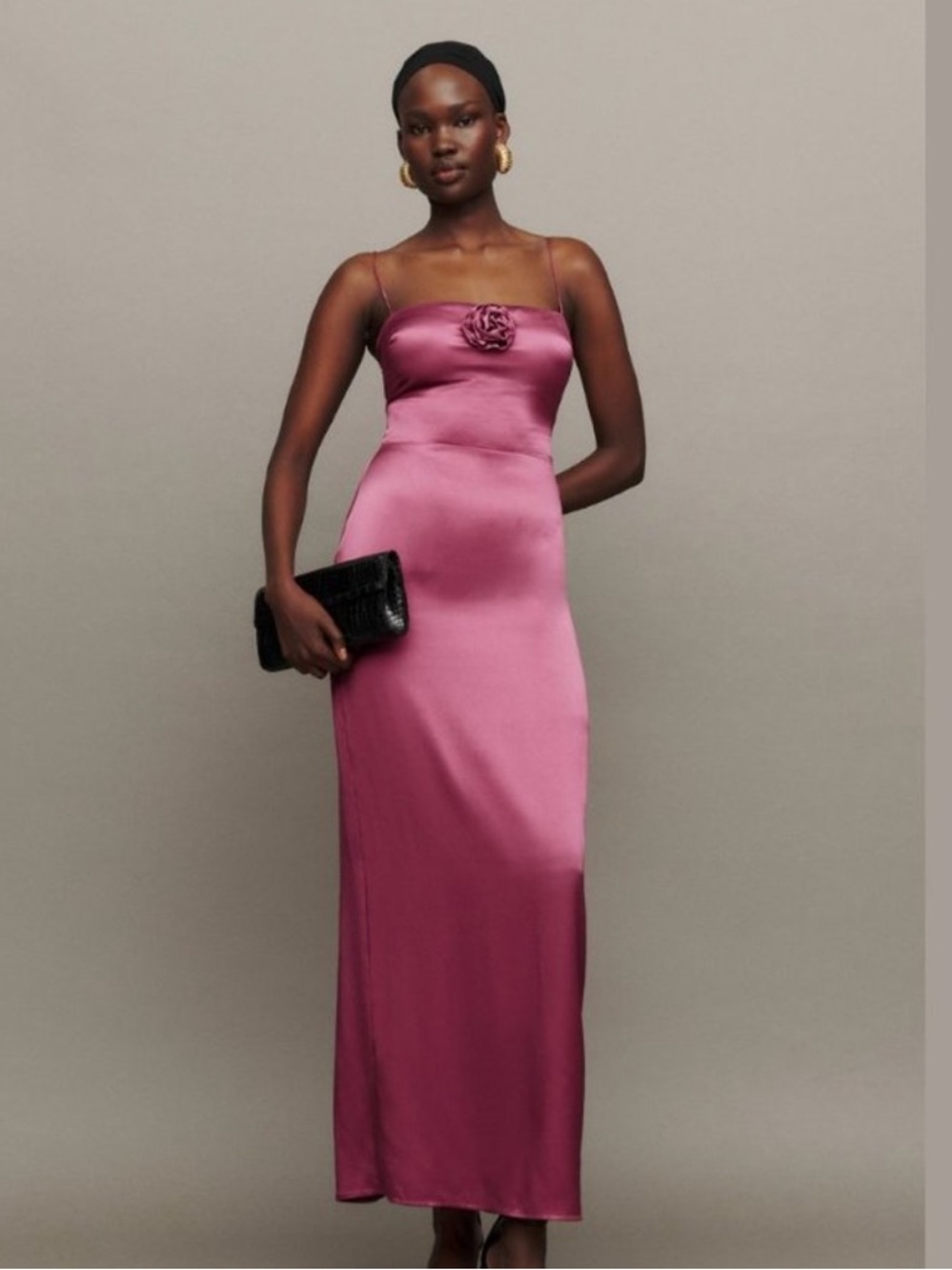 REFORMATION Frankie Rosette Silk Maxi Dress Mauve Strawberry Wine 12 $465